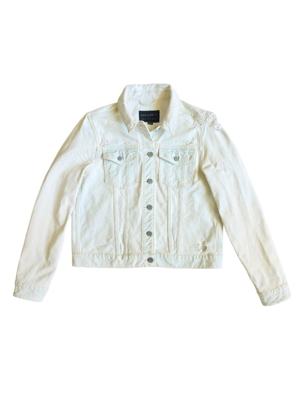 All Saints Kleo Denim Jean Jacket Trucker Women's US 10 Light Wash Distressed